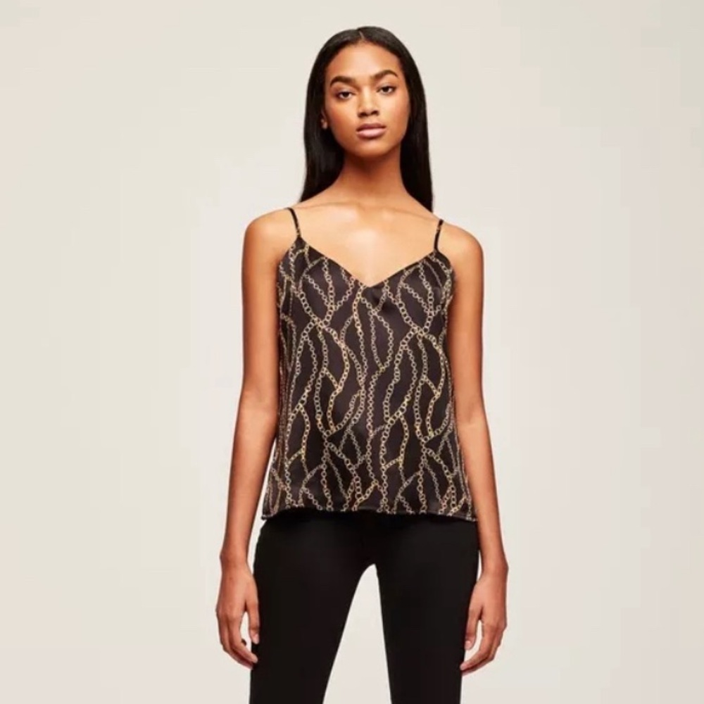L'AGENCE Black Multi Chain Silk Jane Spaghetti Strap Top Size XS